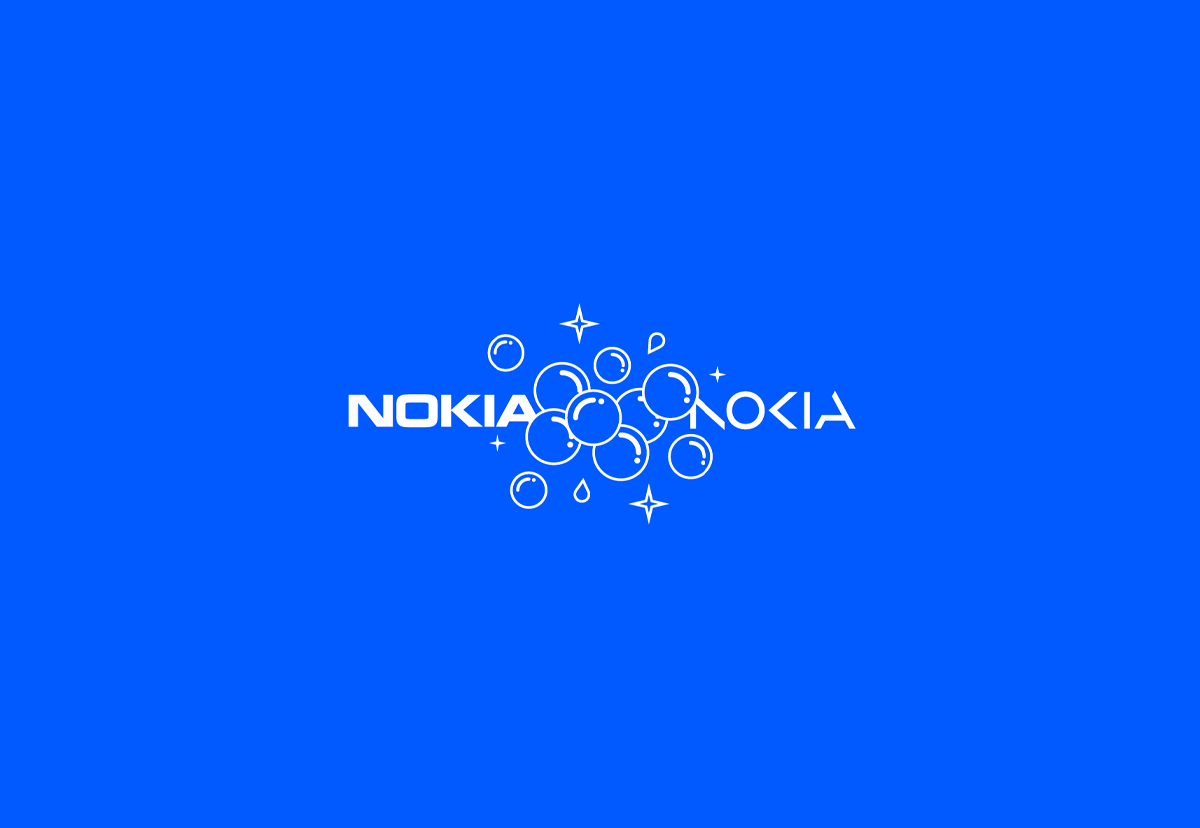 Illustration of Nokia's rebranding, showing how the old logo transforms into the new logo.