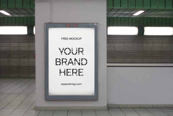 Mockup, editable image, of underground vertical billboard on a metro station, poster, in Milan, Italy.