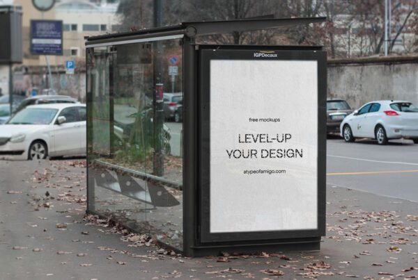 Mockup, editable image, of a bus stop billboard, poster, in Milan, Italy.