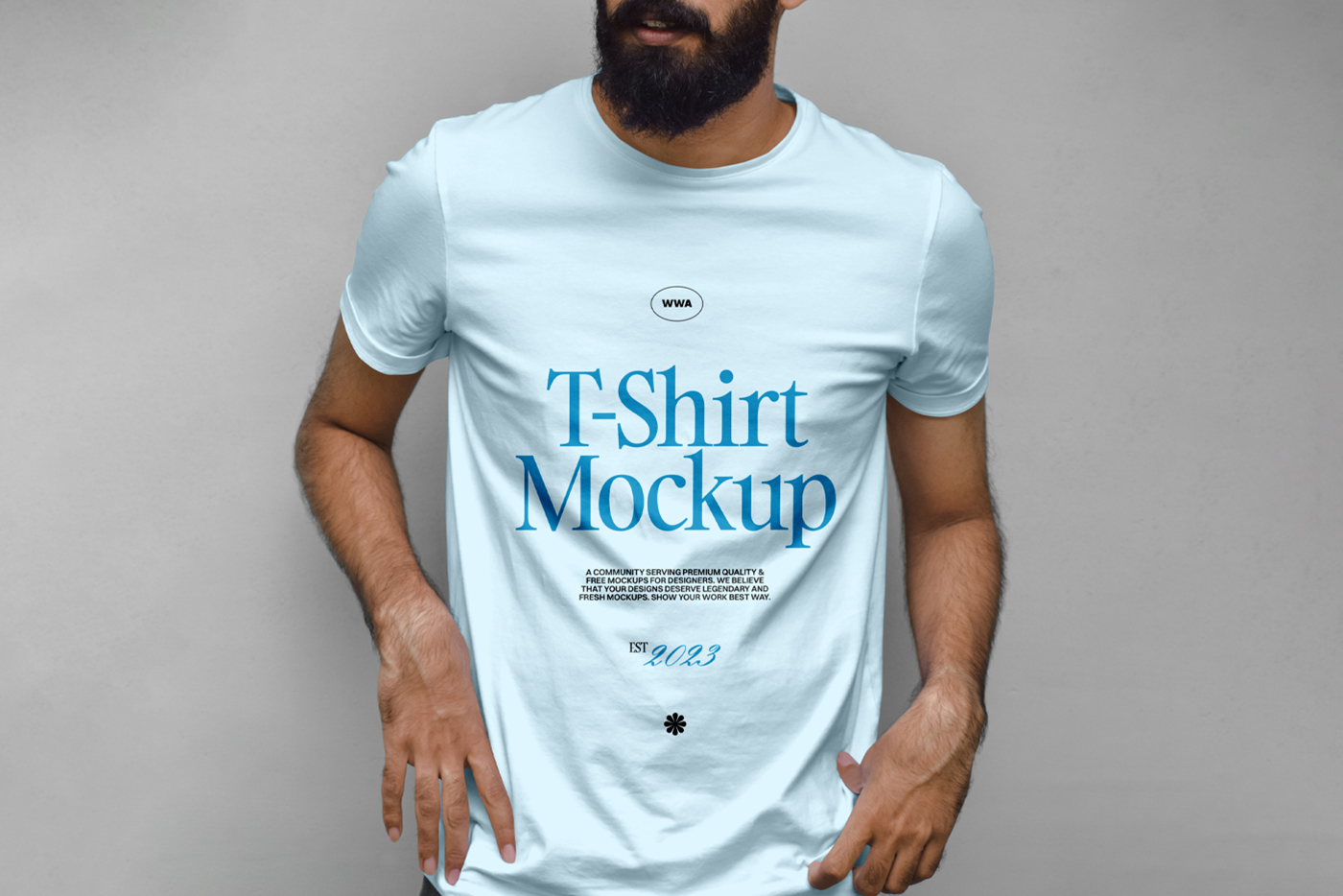 Free Beard Man Wearing T-Shirt PSD Mockup