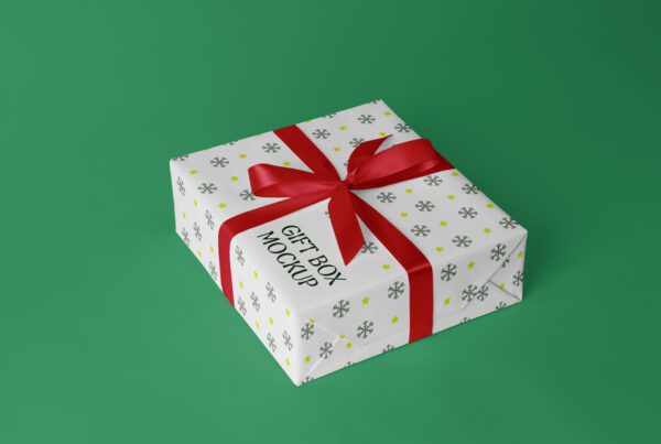 Free gift box PSD mockup