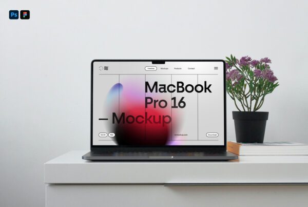 Free MacBook Pro Over Table PSD Mockup