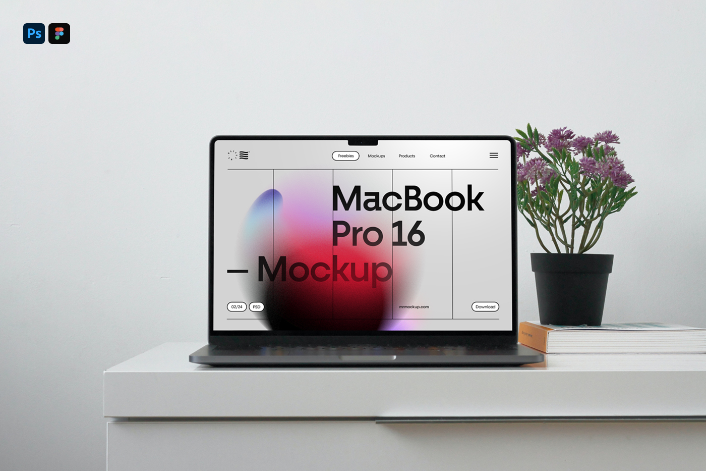 Free MacBook Pro Over Table PSD Mockup