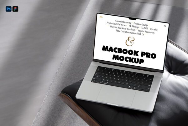 Free MacBook Pro on Chair Mockup