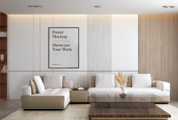 Free Poster in Livingroom PSD Mockup