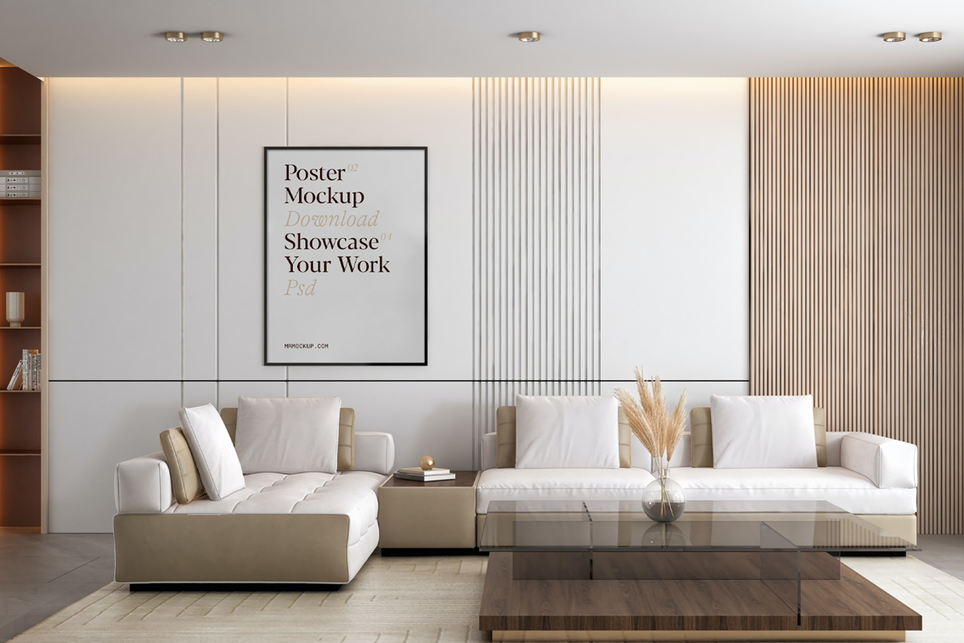 Free Poster in Livingroom PSD Mockup