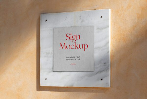 Free Square Logo Sign on Marble PSD Mockup