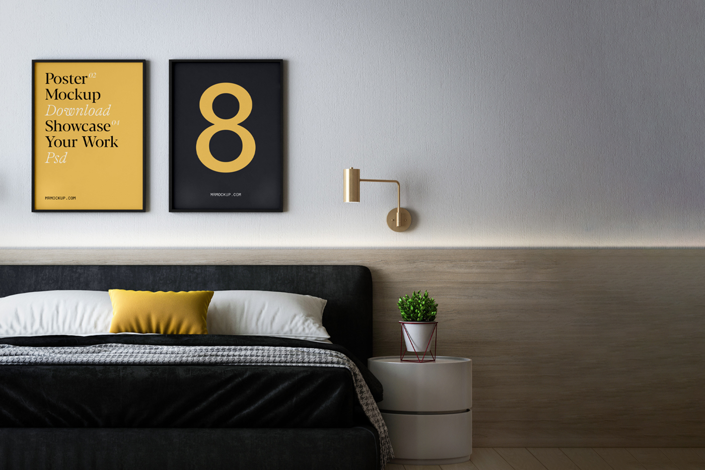 Free Two Posters in Bedroom PSD Mockup