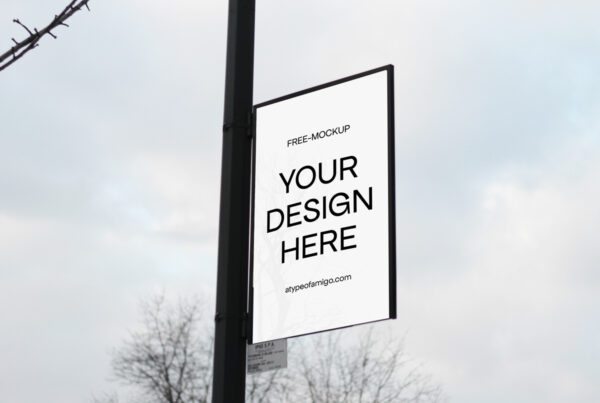 Picture of an Outdoor Pole Poster, used for Advertising. Free mockup for commercial and personal use.