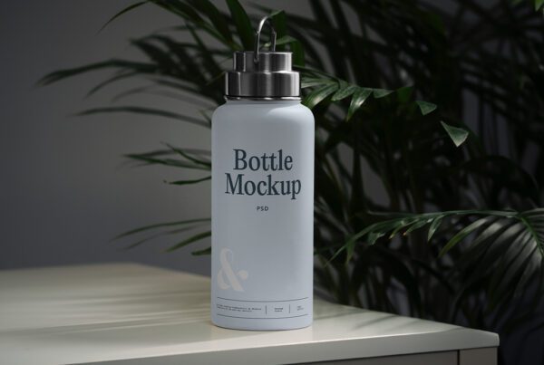 cover-Free Bottle on Table PSD Mockup