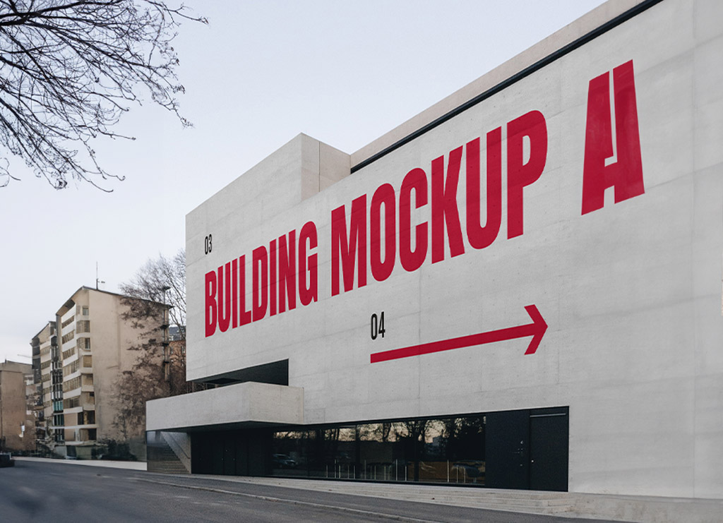 cover-Free Building Wall PSD Mockup