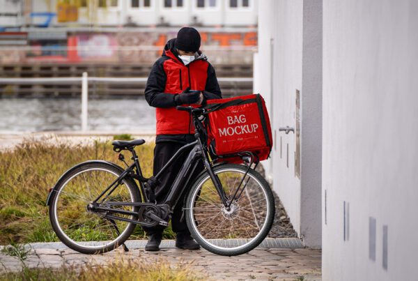 cover-Free Food Delivery Man PSD Mockup