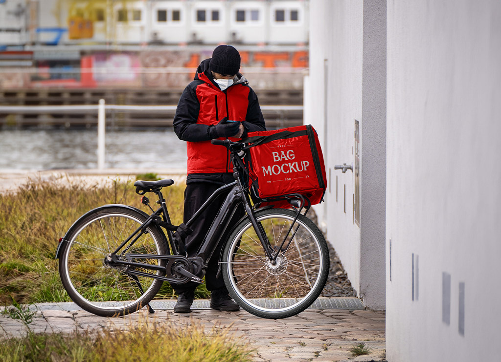 cover-Free Food Delivery Man PSD Mockup