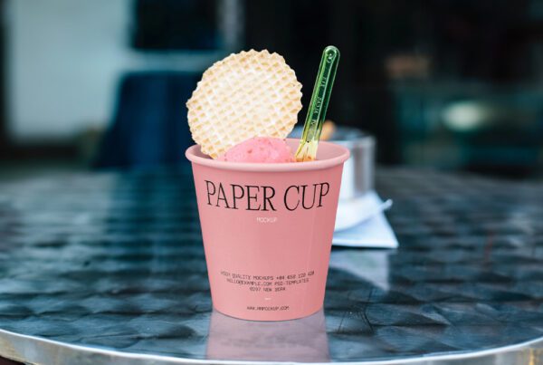 cover, Free Ice Cream Paper Cup PSD Mockup