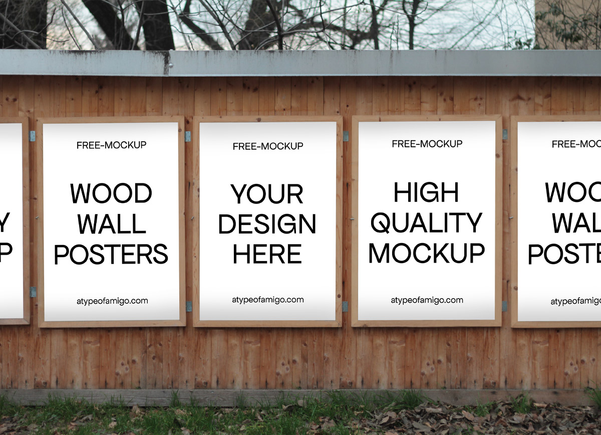Mockup, editable image, of several posters lined-up, outdoor picture taken in Milan, Italy.
