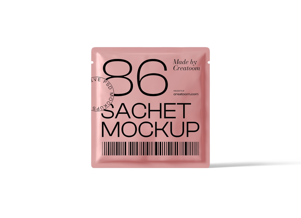 Free Sachet Front View Mockup by Creatoom