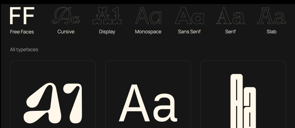 Free Faces, created by Simon Foster, collects free typefaces and displays them in a very aesthetically pleasing way