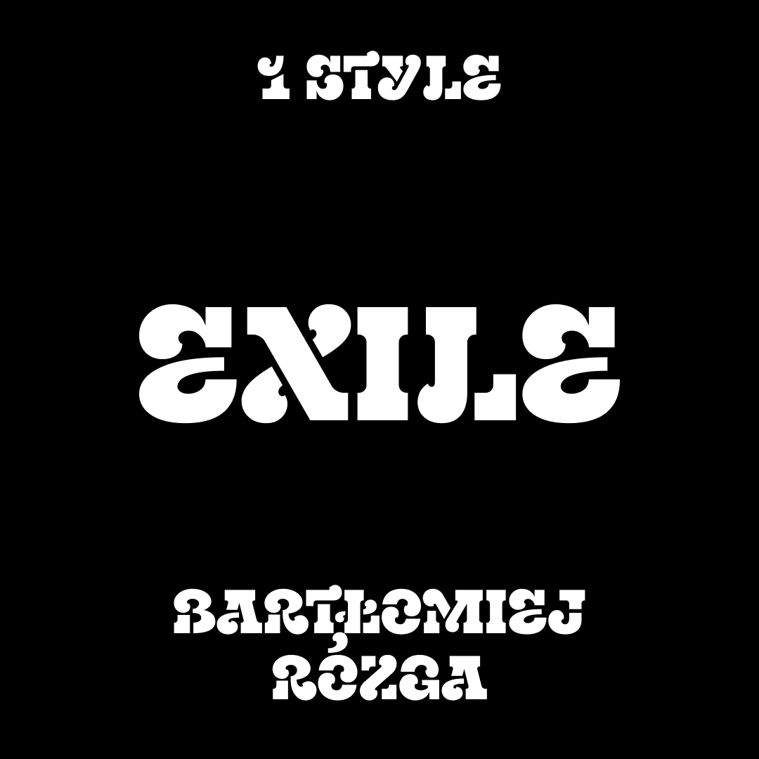The font name "Exile" and designer "Bartłomiej Rózga," in a white color over a black background.