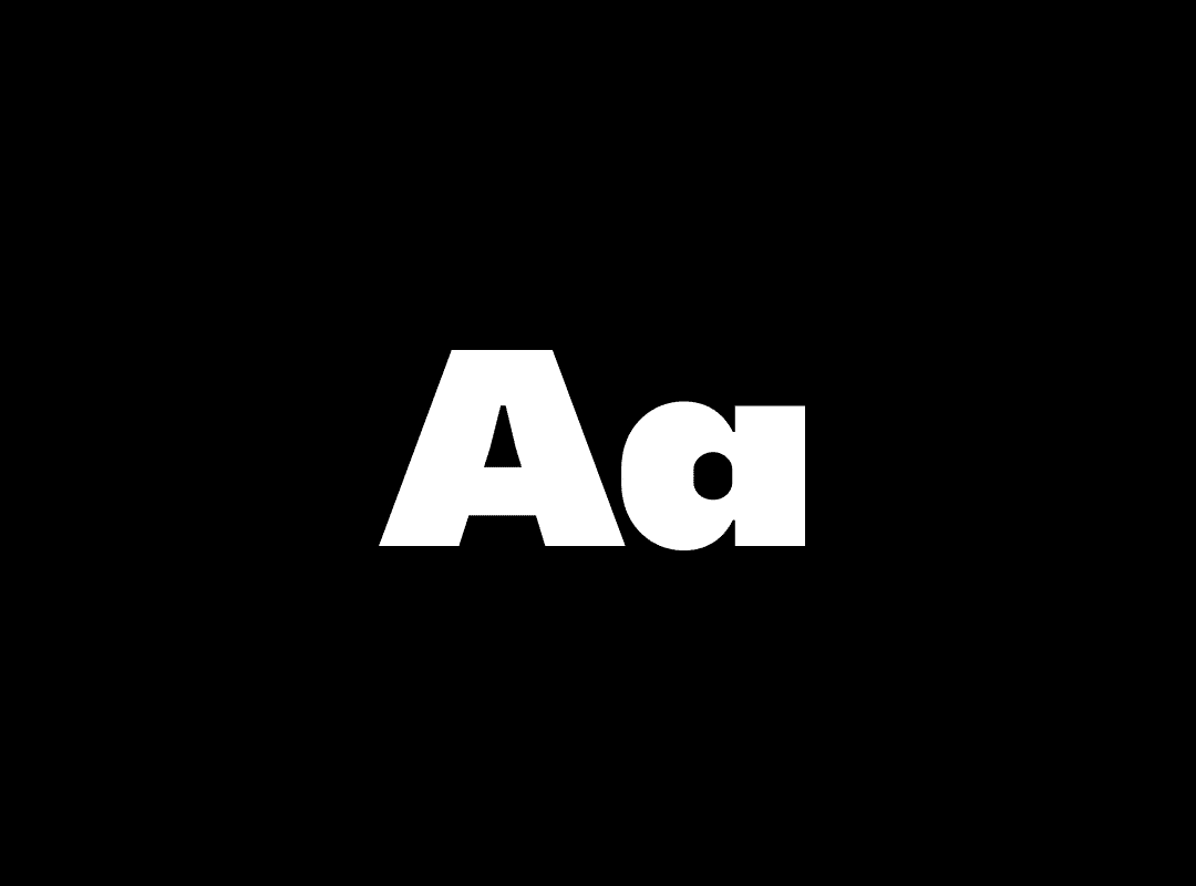 A close-up of the letters "Aa" in the BBH Sans Hegarty font, a clean, modern humanist sans-serif typeface, in a white color on a black background.