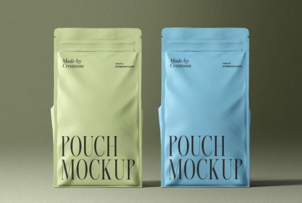 Two identical flexible standing pouches positioned side-by-side from a front perspective on a neutral background.