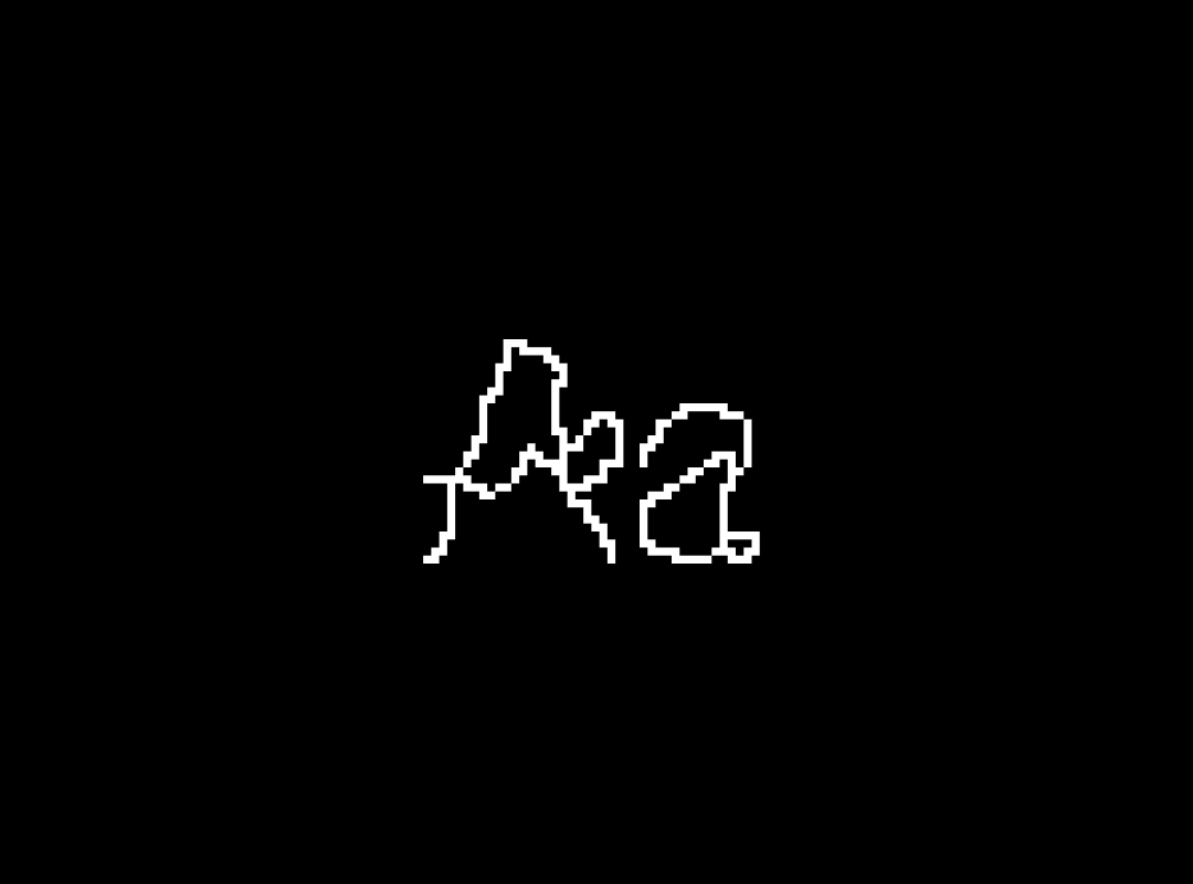 A graphic display showing the letters "Aa" rendered in the pixelated script style of the xx Queen basic font.