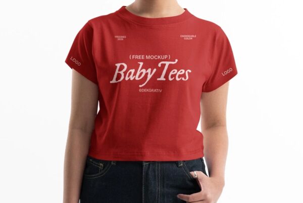A fitted cropped women's baby tee displayed against a clean, minimal studio backdrop.